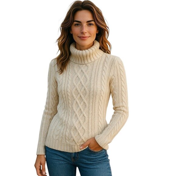 Eddie Bauer Y2K Cableknit Chunky Sweater Cream Size S Counteyside Chic Preppy - Picture 1 of 15